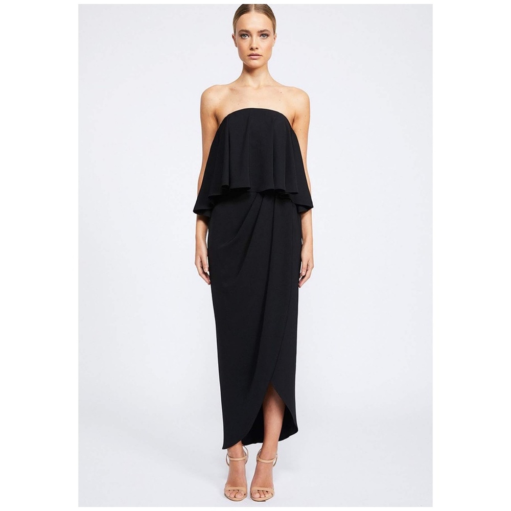 NWT Shona Joy Strapless Navy Frill Wrap Dress